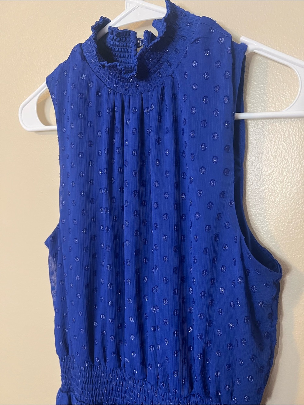 MSK Cobalt Blue Sleeveless Dress With Ruffled Collar And Tiered Ruffled Skirt - Picture 5 of 14